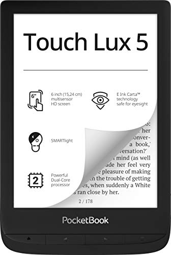 PocketBook - Lettore e-book Touch Lux 5, 8 GB di memoria, 15,24 cm (6 pollici) E-Ink Carta Display SMARTlight, Wi-Fi, colore “InkBlack”