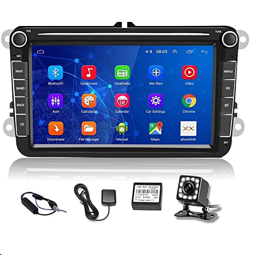 Podofo Android Autoradio per VW GPS 8 Pollici Touch Screen Bluetooth FM Auto Radio con USB Dulica Schermo per Android IOS per Golf Polo Passat Tiguan Touran +Canbus +Telecamera