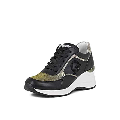 QUEEN HELENA Scarpe Alte da Ginnastica Sneakers con Zeppa Platform Casual Donna X24-3 Nero 38