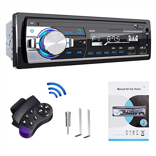 RDS Autoradio Bluetooth vivavoce, Lifelf Radio stereo 4 x 65W 1 ricevitore radio per auto DIN con lettore MP3 Telecomando WMA FM, due porte USB, supporto iOS, Android