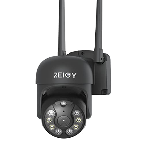 REIGY 3MP PT Telecamera IP Wi-Fi Audio Bidirezionable, Videocamera Sorveglianza da Esterno Impermeabile Super Night Vision Allarme APP Compatibile con iOS Android Nero