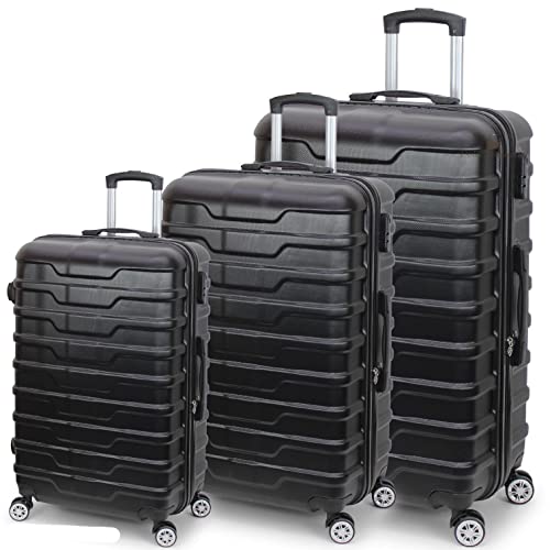 Set 3 valigie Tris con valigia Piccola 8 kg bagaglio a mano da cabina Media Grande 20 kg da stiva viaggio di marca in plastica rigida ABS 4 ruote autonome da Valigeria.shop (Black)