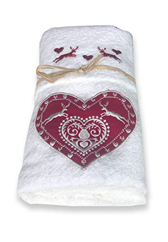 Set asciugamani in puro cotone made in italy (Cuore cervo bianco)