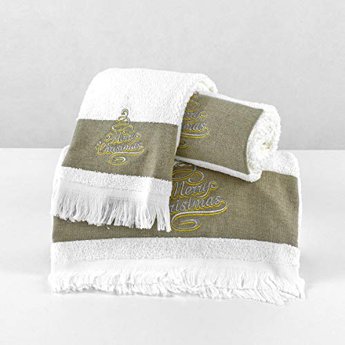 Set di asciugamani da bagno natalizi ricamati, colore: bianco