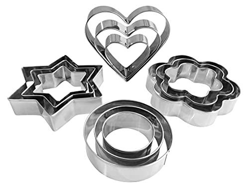 Set di formine per biscotti in metallo – 12 pezzi, a forma di cuore, stella, rotonda, a forma di fiore, in acciaio inox per cucina, forno, primavera e pasqua, piccole dimensioni