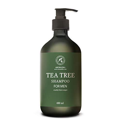 Shampoo con Tea Tree Oil per Uomo 480 ml - Olio Essenziale di Albero del Tè - Estratti di Uva Spina Indiani & Rosmarino - Shampoo Antiforfora - Contro Secchezza - Allevia Irritazioni Cutanee Comuni
