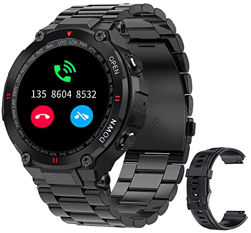 Smartwatch per telefonare, touchscreen da uomo, orologio da polso con cardiofrequenzimetro, orologio da polso con misurazione della pressione sanguigna, impermeabile, Acciaio inox nero