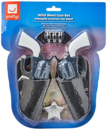 SMIFFYS Smiffy s Set pistola Wild West con fondine, pallottole e distintivo per Adulti, Grigio, 21182