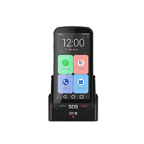 SPC Apolo Smartphone Senior 3G - Telefono Cellulare per Anziani con WhatsApp, Pulsante SOS, Tasti Grandi, Icone Grandi, Base di ricarica, Schermo Grande da 5 , Memoria da 16 GB, Android 10 - Nero