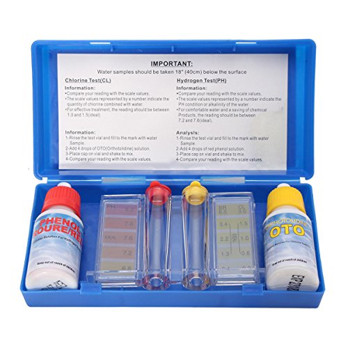 Tamar Test Kit Cloro e pH, Misuratore del Cloro e PH dell acqua della Piscina, Gocce.