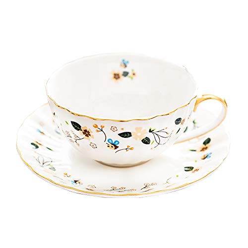 Tazze di Ceramica Servizio da tè in Porcellana Motivo Floreale, tazza di caffè (1tazza e 1piastra)
