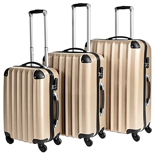 TecTake Trolley valigia valigie set rigido borsa 3 pz. - disponibile in diversi colori - (Champagne)