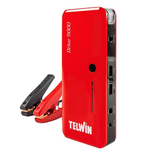 Telwin Drive 9000 Avviatore Compatto al Litio 12V & Power Bank, Rosso, 1200A