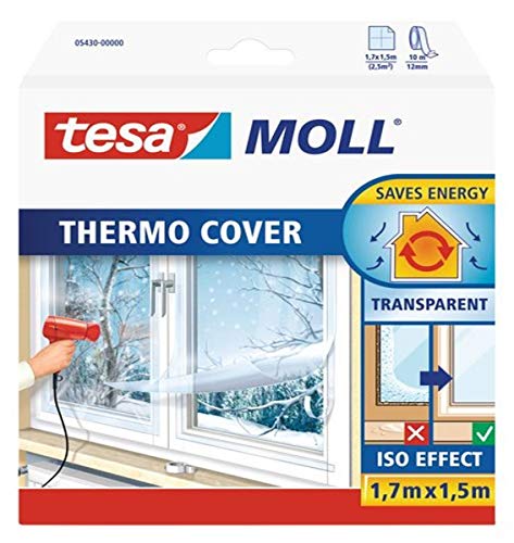 Tesa Moll Thermo Cover Window Pellicola Isolante per Finestre - Isolante Termico Trasparente per le Finestre - Include Nastro Biadesivo per Una Facile Installazione - 1.7 m x 1.5 m