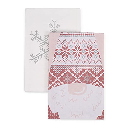 Ulster Weavers Cotton & Linen Union - Asciugamani da tè con gnomo natalizio (confezione da 2, rosa, bianco) (023GNOM)