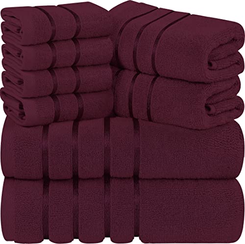Utopia Towels - Asciugamani Borgogna Set 8 - Asciugamani a Strisce di Viscosa - Ring Spun Cotton - Asciugamani ad Alto Assorbimento (Confezione da 8)