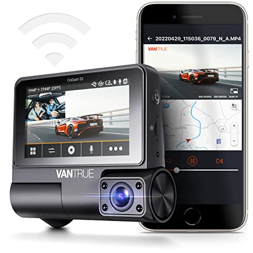 VANTRUE S2 Doppia 2K+1080P WiFi GPS Dash Cam, 3  Touchscreen IPS Telecamera per Auto a Condensatore, 24H Rilevamento del Movimento della Doppia Fotocamera, Sensore G & Visione Notturna IR, Max 512G