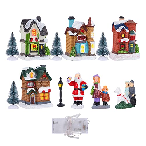 Villaggio di Natale Animato Scena del Villaggio di Natale Albero di Natale in Miniatura Ornamenti per la Tavola di Natale Scena di Natale in Resina Decorazione per la casa della Città