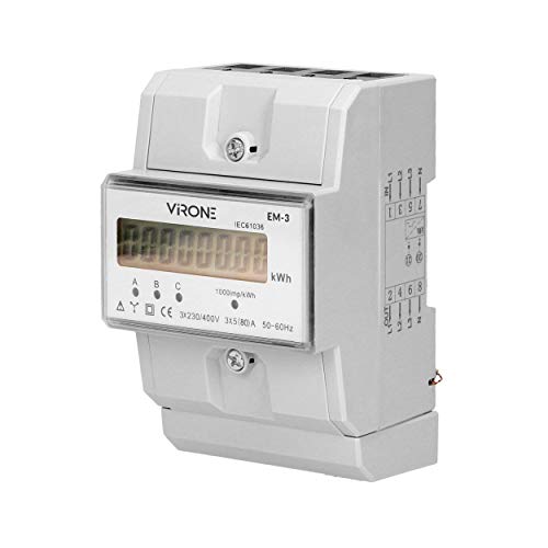 Virone EM-3 Contatore Energia Elettrica AC Digitale Trifase 80A 4,3 Moduli DIN TH-35mm