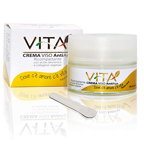 VITA – Crema idratante viso Bio Antiage con Acido Ialuronico, crema antirughe giorno e notte con vitamina C- A-E – Made in Italy