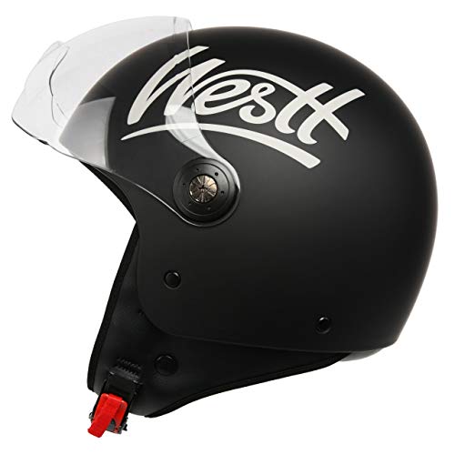 WESTT Classic Jet Helmet I Casco da moto I con visiera I Donna e uomo I Certificato ECE I Taglia XL I nero