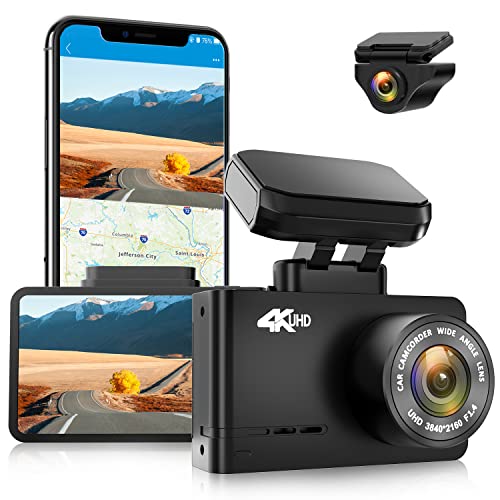WOLFBOX Dash Cam 4K per Auto con WIFI e GPS, Doppia Dashcam Auto, Telecamera per Auto con Visione Notturna WDR, G-Sensor, UHD 3840x2160P, LCD da 2,45 , Grandangolo 170°+140°, Registrazione in Loop