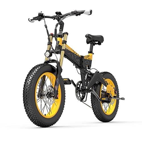 X3000plus-UP Bicicletta elettrica pieghevole per uomo e donna, mountain bike da 20 pollici, ammortizzatori pneumatici forcella anteriore (Yellow, 17.5Ah)