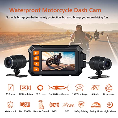 YDI MD30 Dash Cam Fotocamera per Moto, 3   LCD Wi-Fi Moto Videocame...