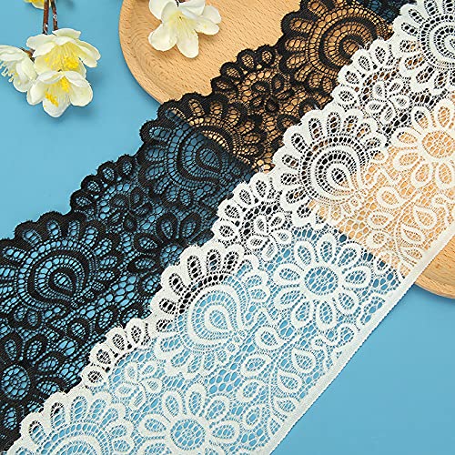 Yulakes - 9 metri di bordatura in pizzo floreale elastica per artigianato, fai-da-te, abito da sposa, 10 cm di larghezza, colore bianco