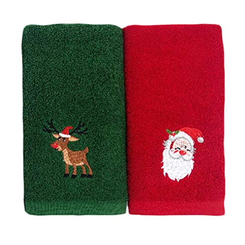 Yunobi Set di 2 asciugamani natalizi in puro cotone al 100% per lavabo, per bagno, cucina, decorazione