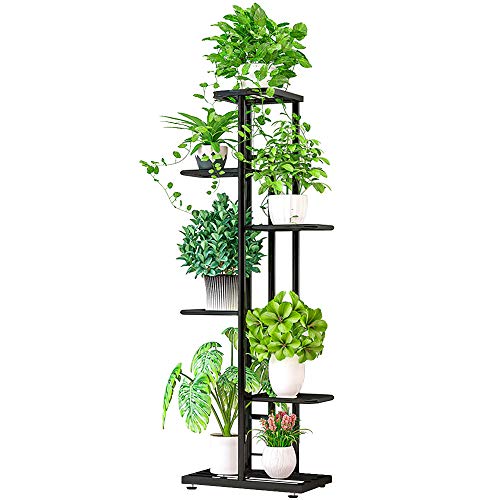 ZZBIQS Supporto per piante in metallo, a 6 livelli, con più supporti per vasi, organizzatore per piante per angolo interno nel giardino del balcone (grigio scuro)