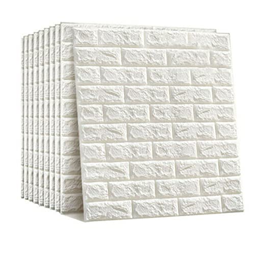 10 pannelli adesivi di carta da parati con mattoni effetto 3D, per bagno, camera da letto, soggiorno, balcone, cucina (77 x 70 cm), (bianco)