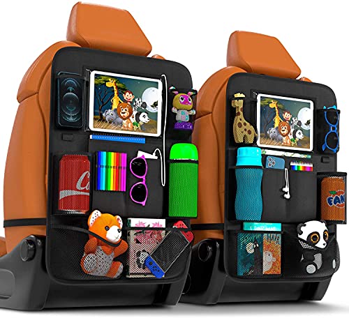 2 Pezzi Organizer Sedile Auto, Protezione e Organizer Sedile Auto Bambini, Anti-Graffio Sedile Organizzatore, Porta Oggetti Auto Sedile con 9 Tasche, con Tasca Touch Screen per iPad da 10,5 