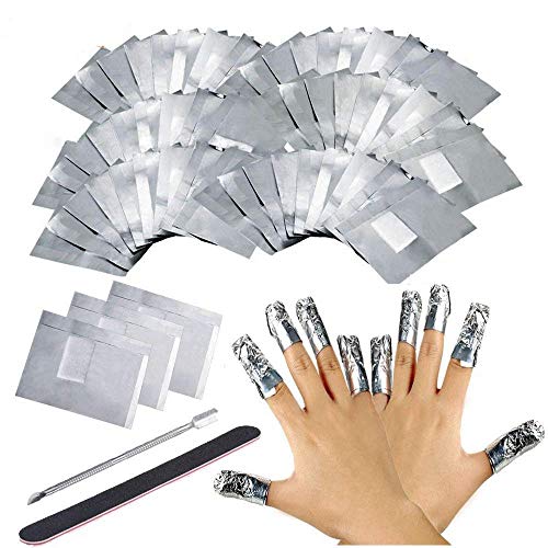 200Pcs Remover Foil Wraps Compresse Remover, Fogli Di Alluminio Per Rimuovere Lo Smalto, 1 Spingi Cuticole Da Manicure E 1 Lima Per Unghie.
