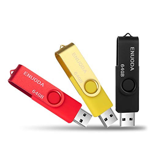 3 Pezzi 64GB Chiavetta ENUODA Pennetta Girevole USB 2.0 Unità Memoria Flash (Rosso Oro Nero)