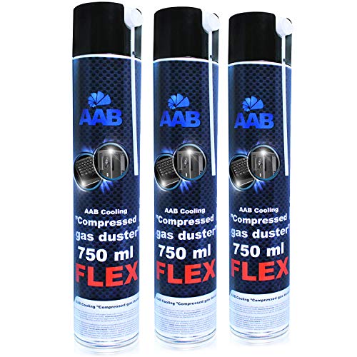 AABCOOLING Compressed Gas Duster FLEX 750ml - Set di 3 Pezzi - Aria Compressa PC Con un Tubo Flessibile, Pulitore PC, Tubo Aria Compressa, Kit Pulizia PC, Bombolette Spray