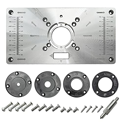 Aluminium Router Table Insert Plate Table for Woodworking Benches Router Plate Wood Tools Milling Trimming Machine with Rings (argenti)