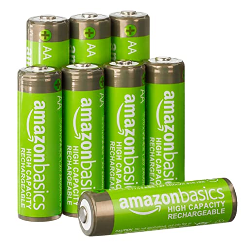 Amazon Basics - Batterie AA ricaricabili, ad alta capacità, 2400 mAh, pre-caricate, confezione da 8
