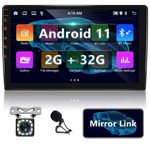 Android 11, 2G+32G Autoradio Navi 9 Pollici 2 Din Touchscreen Auto Stereo con Navigazione GPS, WiFi, Bluetooth, Radio FM RDS, Collegamento Mirror, Telecamera posteriore, USB, Car Multimedia Radio