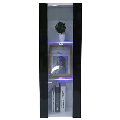 Armadietto pensile da parete con porta in vetro e luce a LED, 40 x 27 x 110 cm