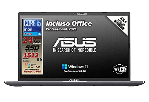 Asus Vivobook SLIM, SSDHD da 1512GB, Cpu Intel i5 di 10th GEN. 4 Co...