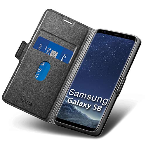 Aunote Cover per Samsung Galaxy S8, Custodia Galaxy S8 Portafoglio, Cover a Libro Samsung S8, Flip Folio Caso [Supporto] [Carta Fessura] [Magnetica] Cover per Samsung Galaxy S8 (Nero)