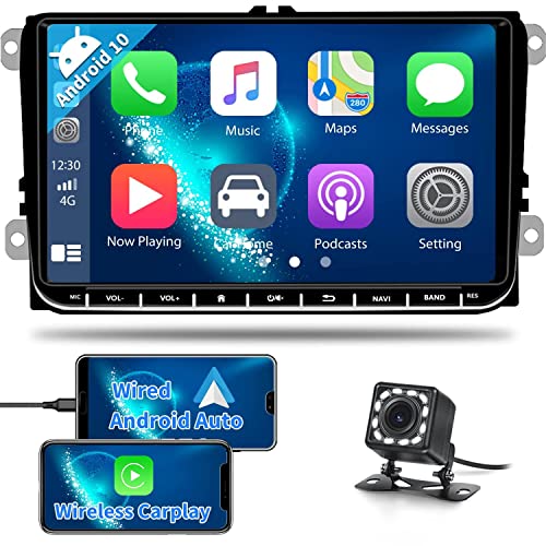 Autoradio 2 Din Android con Carplay Wireless per VW Golf 5 Golf 6 Passat Tiguan, 9 Pollici Touchscreen Stereo Auto Bluetooth con Schermo Supporto Android Auto GPS WiFi SWC Retrocamera Canbus