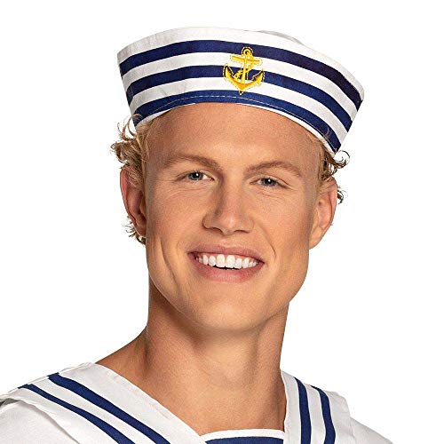 Boland- Cappello Marinaio Navy Sailor per Adulti, Bianco Blu, Taglia Unica, 44355