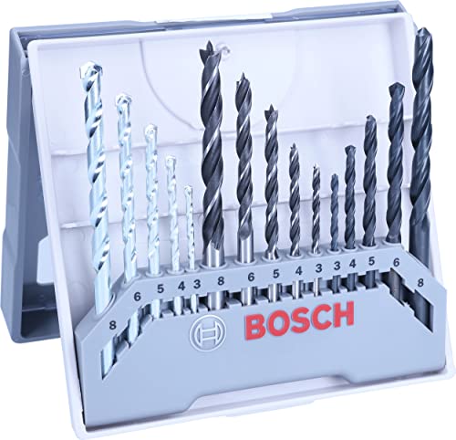 Bosch Professional Set da 15 Pezzi di punte miste, per metallo, legno e pietra, accessorio per trapano avvitatore