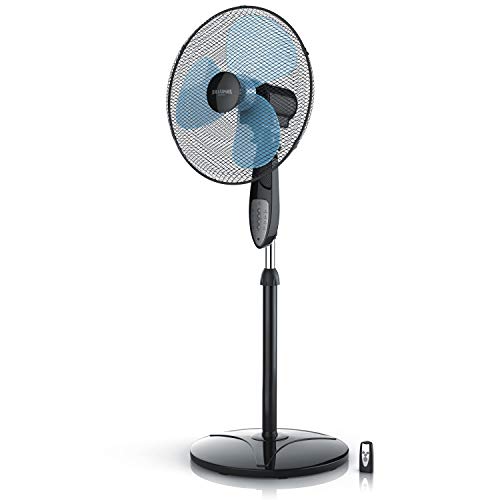 Brandson - Ventilatore a piantana con telecomando - 40 cm - Oscillazione 80 gradi - 3 livelli di potenza - 50W - Elevato flusso d aria - Rumore di funzionamento piacevole - Nero Blu