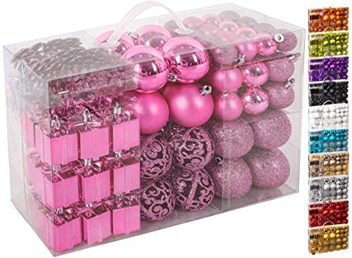 Brubaker Set di 101 Accessori Decorativi per L Albero di Natale - addobbi Natalizie in Color Rosa - Diverse Forme di Palline ed Un Puntale per Albero di Natale