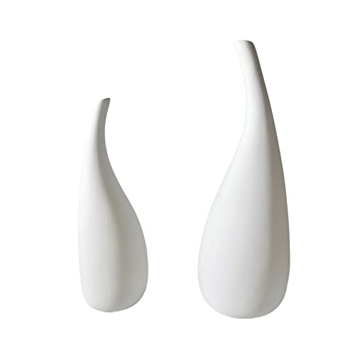 BUICCE Vaso in ceramica bianco opaco, set da 2 pezzi, 32 cm