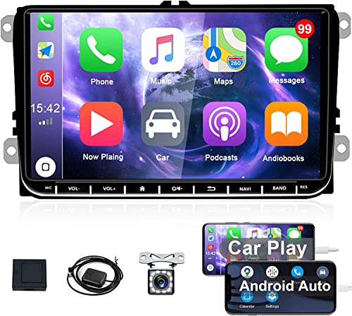 CAMECHO Android 10.0 Autoradio 2 Din per Carplay Android Auto GPS Navi per VW Passat Golf Jetta Polo 9 Pollici Touch Screen Autoradio Bluetooth Wifi FM Radio Telecamera di Retromarcia SWC