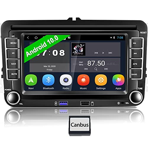 CAMECHO Android 10.0 Autoradio per VW Golf 5 Golf 6 Tiguan Polo 7  2 Din HD Touchscreen Bluetooth | GPS 2 Din | Controllo del volante | WiFi | Bluetooth | FM RDS per Touran Seat Altea